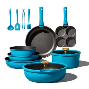 [Official] CAROTE 21-Piece Peacock Blue Nonstick Cookware Set with Detachable Handles, Induction-Compatible Pots and Pans Set for RV Use, Dishwasher Safe