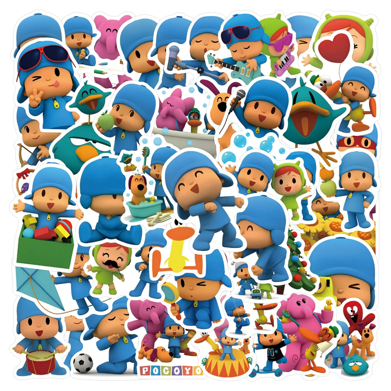 55 Pcs Cartoon Pocoyo Cute Aesthetic Stickers, Waterproof Cute Scrapbooking Decorative Stickers for Stationery, Notebook, Water Bottle, Computer, Fun & Durable