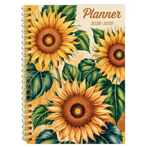 2026-2030 Monthly Plan/Calendar - From January 2026 to December 2030, a 5-year monthly plan, Sunflower Cover Design Diary Notebook, Spiral Bound Planner, Storage Pockets, Holiday, New Year, Valentine's Day Gift