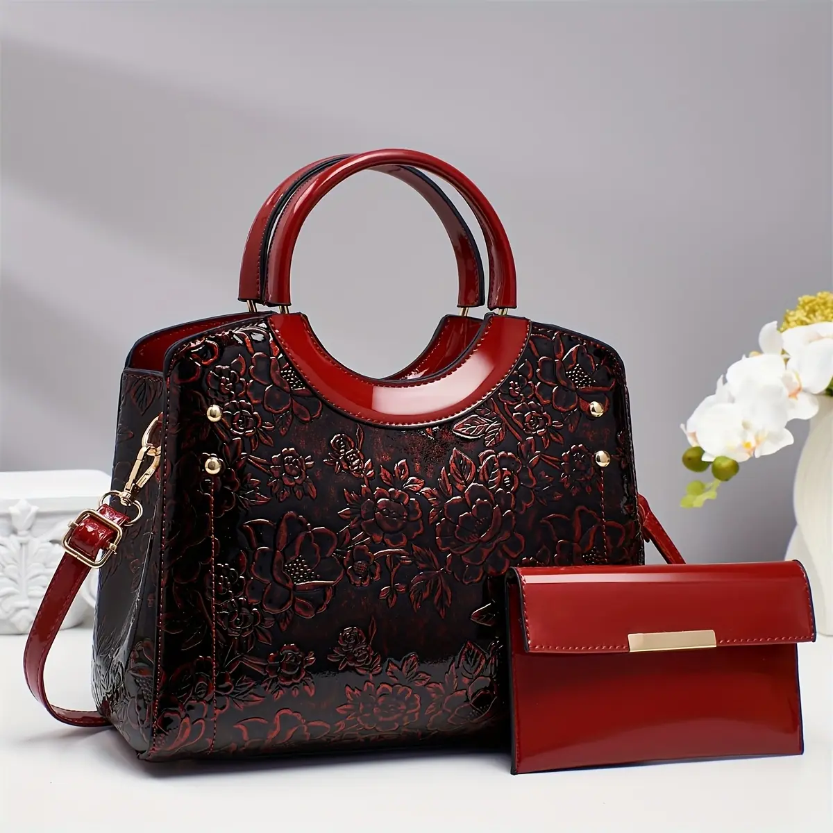 Vintage Crossbody Bag Set - New Large Capacity Casual Handbag for Women, Versatile Shoulder Tote Bags with Gift, Floral Embossed Design