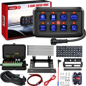 Nilight 8-Gang Compact Unit Circuit Control Relay System - 12-24VDC Waterproof, Backlit Dimmer, Fuse Wiring Harness, Backlight, Automatic ON-Off LED Switch Pod for Cars/Trucks/ATVs, 2-Year Warranty (Blue)
