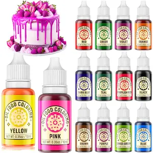 Oil-Based Food Coloring Set 14 for Baking Cakes Cookies Chocolate Frosting Decorating, Baking Supplies,0.35 Fl Oz Bottles  Cream Bake Nata