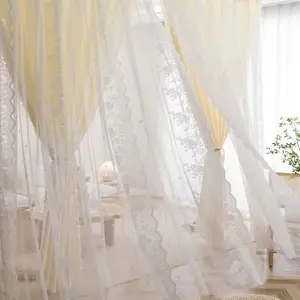 1pc New Arrival Silk Look Curtain Headboard, Double Layered Drapes, Princess Style Half Light Blocking Curtains for Living Room