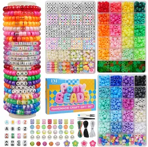 3-Box Pony Bead Bracelet Making Kit 2400Pcs Glow-in-the-Dark & Two-Tone Beads for Friendship Bracelets DIY Crafts with Elastic Cords & Tools Ideal Gifts for Girls