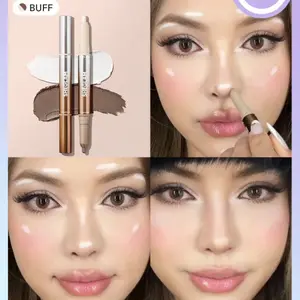 SHEGLAM Fine Line 2-In-1 Nose Contour & Highlight Pen-Buff Bronzer Stick Dual-Use Multi-Use Non-Greasy Contour Contouring Smooths Fine Lines Contour - Makeup Cosmetic