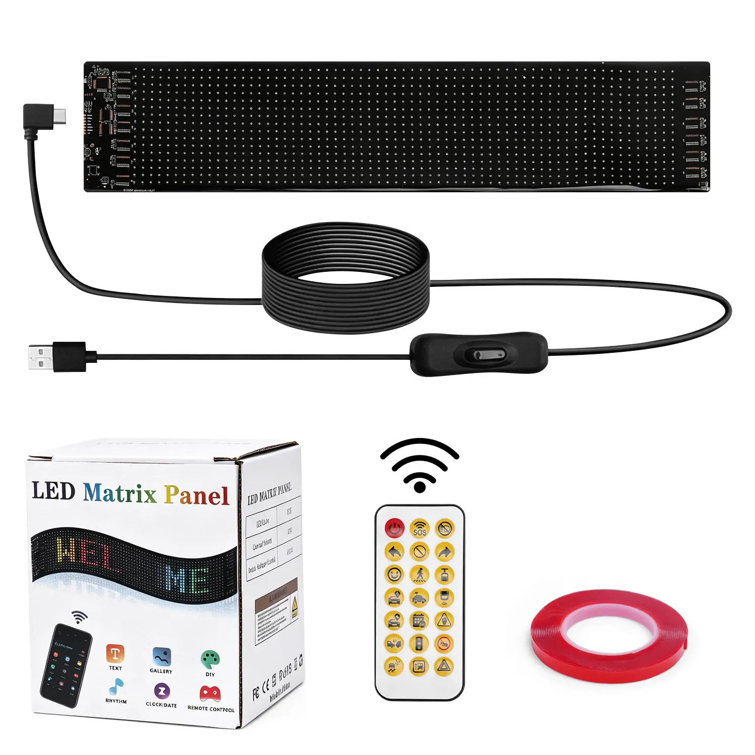 Programmable Flexible LED Matrix Soft Screen, RGB Custom Text Animation LED Car Rear Window Sign, USB Power App Control Light Board for Car Shop Bar Concert