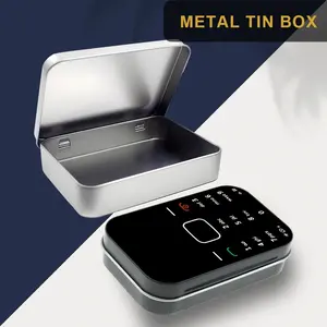 1Pc Retro Mobile Phone Style Metal Tin Box with Hinged Lid - Small Decorative Empty Storage Containers Home Decor Organiser for Candy, Jewelry, Crafts, Survival Kits & Gifts - Durable Rectangular Tinplate Organizer Case (Silver/Black)