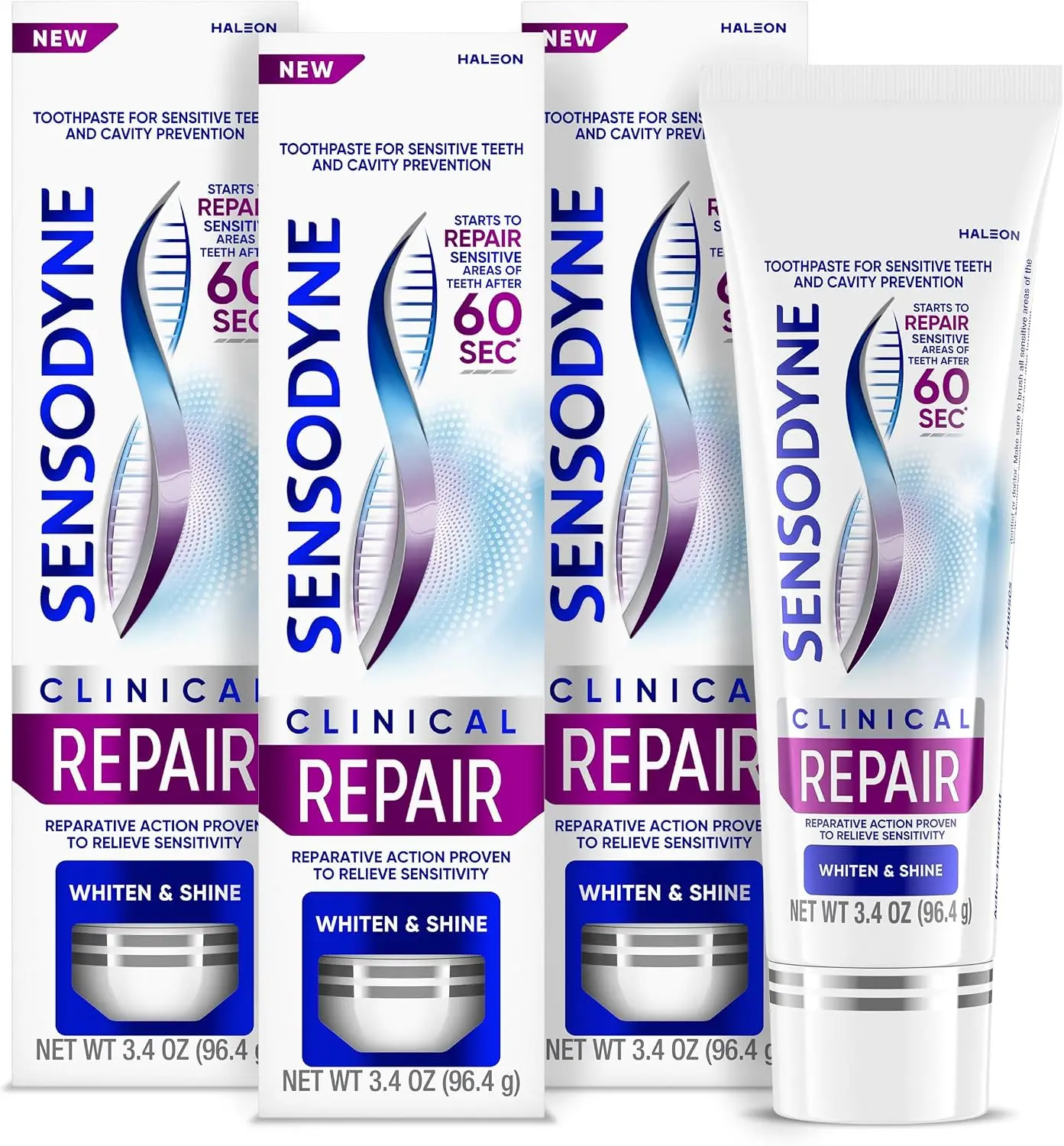 Sensodyne Clinical Repair Whiten & Shine Toothpaste, 3.4 oz (3 Pack)