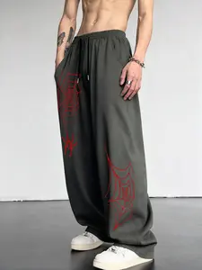 Men's Spider Web Print Drawstring Waist Sport Pants, Casual Comfortable Running Trousers, Classic Versatile Sports Sweatpants