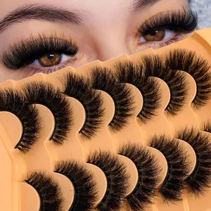 UMIRYAO 7 pairs of artificial mink eyelashes soft and fluffy false eyelashes thick and dramatic messy mink eyelashes cat eyes eyelashes long and clear eyelashes packaging long and thick false eyelashes suitable for festivals and parties
