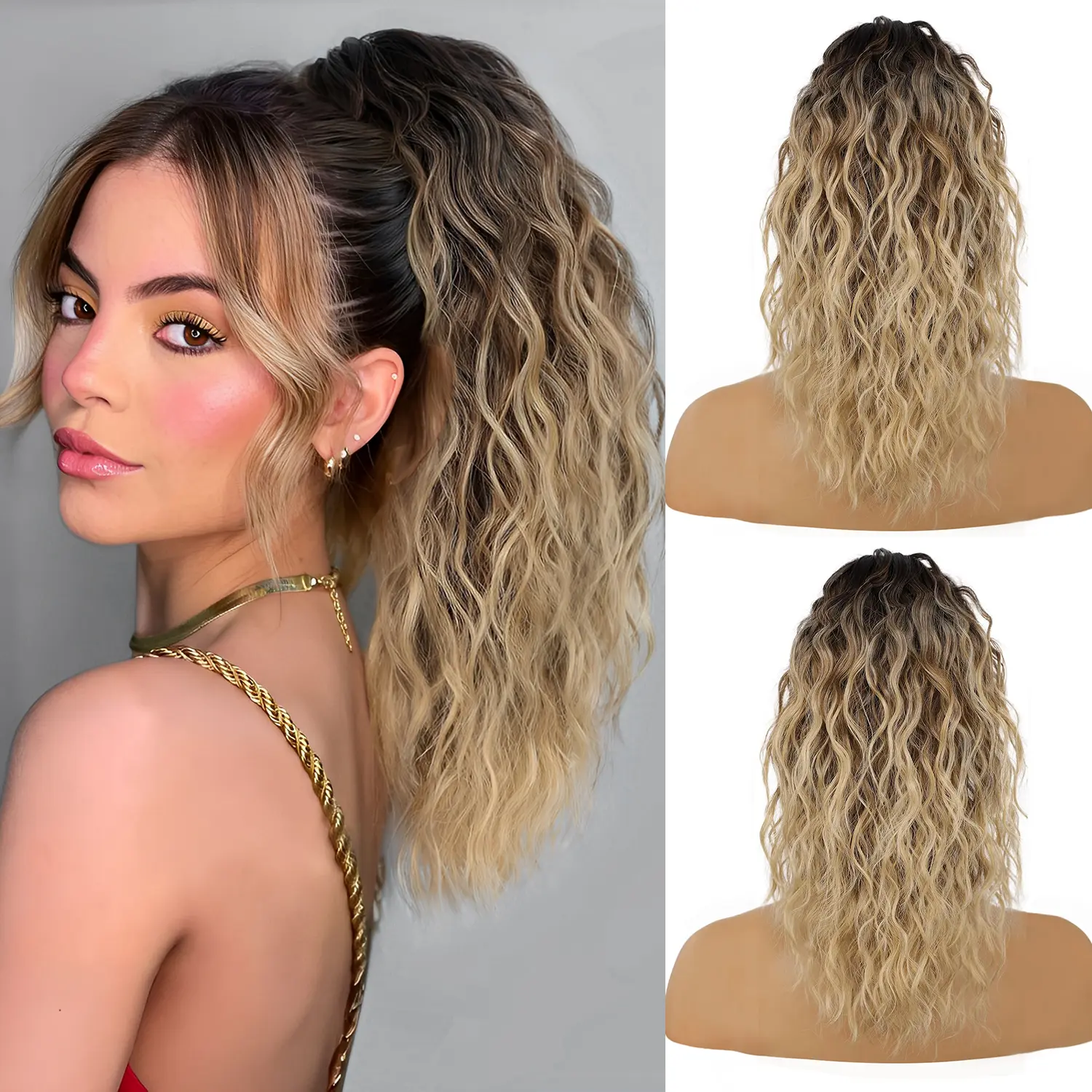 HIUSVO Ponytail Extension Claw 18 Inch Curly Pony Tail Clip in Claw Hair Extensions Fluffy Natural Looking Synthetic Hairpiece for Women