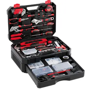 330-Piece Home Tool Kit with Drawer Toolbox – Heavy Duty Tool Set for Car Repairs, DIY Projects & Home Maintenance, Black and Red