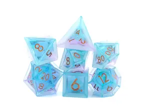 Glacier Resin Sharp Edge DnD Dice Set 7 Piece Translucent RPG Dice with Icy Allure Gold Inked Numbers Durable and Balanced for Dungeons & Dragons and Pathfinder