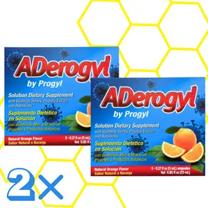 Aderogyl by Progyl - 2 Pack, Immune Support Liquid Supplement with Propolis, Honey, Vitamin C & Bioflavonoids - 10 Orange Flavor Ampoules - Suplemento con Miel y Propóleo - Hispanic Heritage Wellness