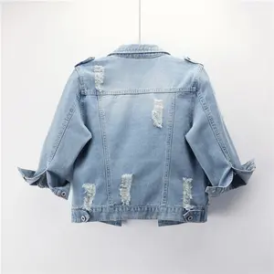 NewDenim Jacket Women's Short Slim-Fit 3/4 Sleeve Denim Top Long Sleeve Ripped plus Size Summer Vest Blue Women's Dress plus Size