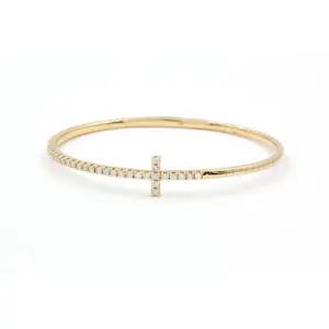 Cross Diamond Bangle Bracelet - 14k Yellow Gold - 1.10ctw