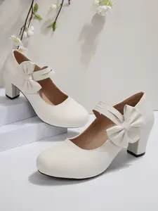 Women's Classic Mary Jane High Heels, 6cm Comfortable Chunky Heel, Round Toe Design, Sweet Bowknot, Suitable for Business Meetings, Parties, Weddings, Office Shoes
