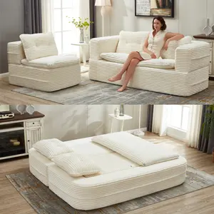 LUXURY 2-in-1 FLOOR SOFA BED! 78.7" Corduroy w/ Magic Blanket & Pillows - ZERO ASSEMBLY Couch!