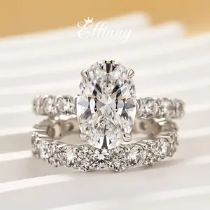 Effinny Jewelry 4.0ct Oval Cut 2PC Wedding Ring Set, 925 Sterling Silver Promise Ring with Full Wedding Band, 5A Cubic Zirconia Bridal Ring for Daily, Wedding, Travel