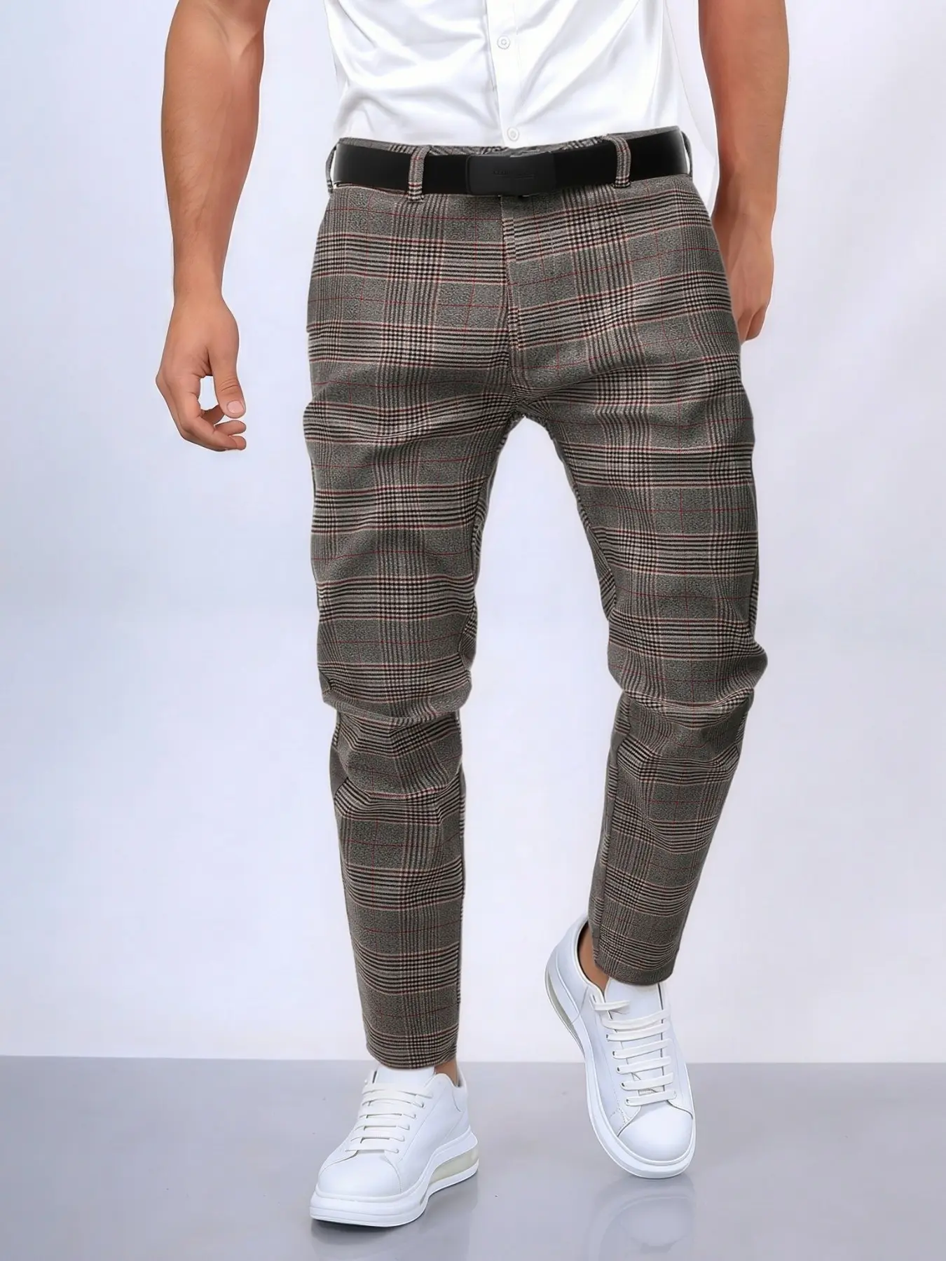 Men's Slim Fit Business Office Pants, Houndstooth Plaid Checked Formal Trousers, Business Work Trousers, High-Quality Versatile Elegant Fashion, All-Season Comfortable Breathable Elastic Men's Pants