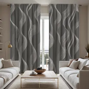 2pc Striped and geometric art print curtains, Window curtain, in gray, with a modern style, are suitable for home decor in dormitories, bedrooms, living rooms, kitchens, and other spaces