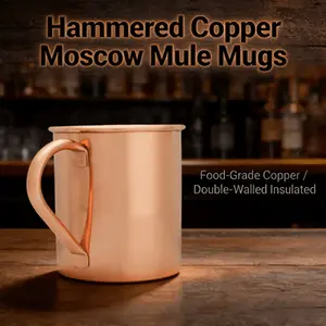 Hand-Hammered Moscow Mule Mug 16Oz Solid Copper Lining Reinforced Riveted Handle Heavy Duty Drinkware Rustic Style Handmade Cup for Hot& Cold Beverages