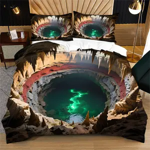 Cave Secret Realm Scene Pattern, Unique Pattern Printed Soft and Durable Bedding Duvet Set, Includes 1 Duvet Cover and 1 or 2 Pillowcases, No Quilt or Pillow Core, Suitable for Teenage and Adult Gifts, Modern Style Bedroom Bed Decoration