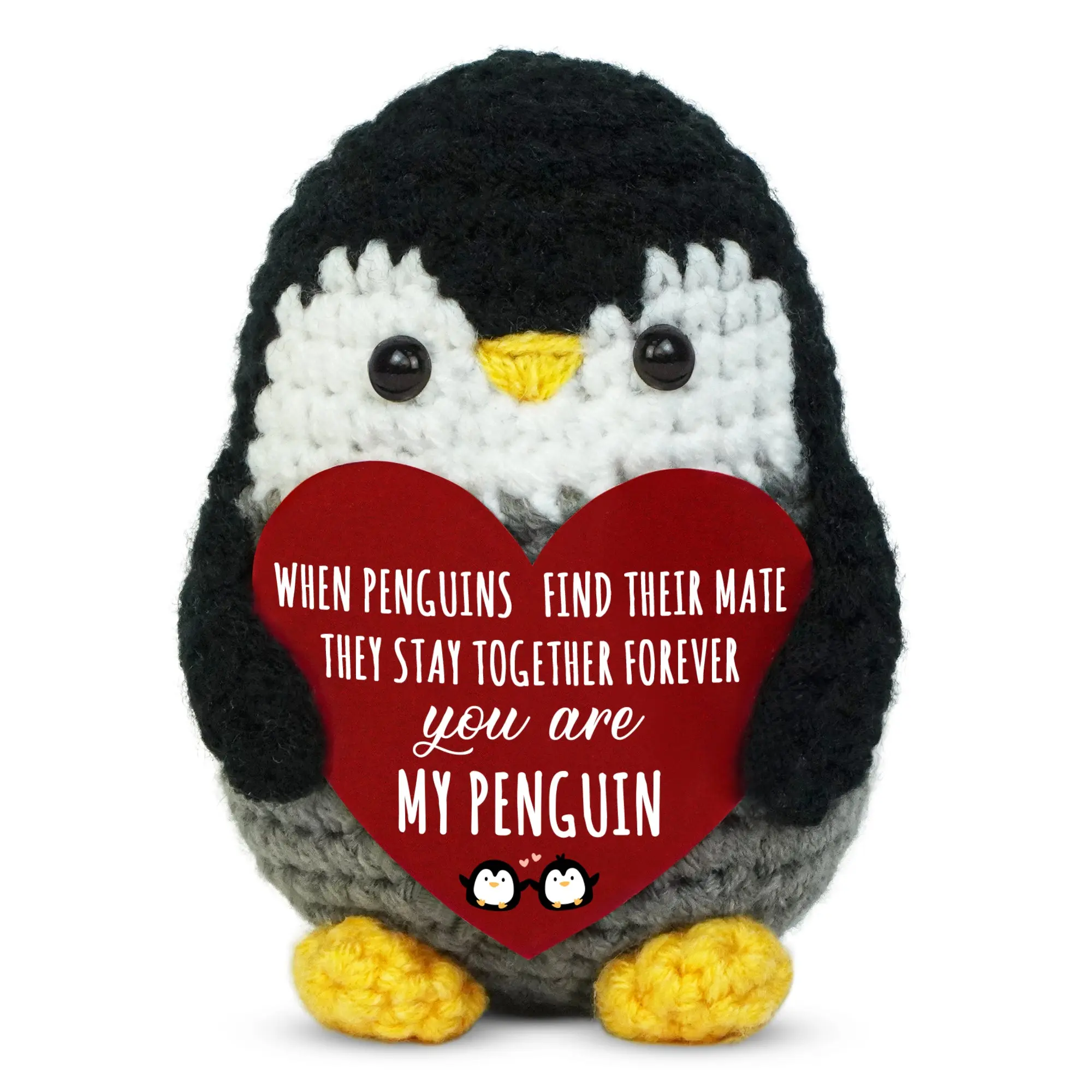 OASSIE Anniversary I Love You Gifts for Men Women - Mini Handmade Positive Penguin Crochet with Message Card - Birthday Anniversary Wedding Gifts for Couple Him Her, Husband Wife Valentine Gift Ideas