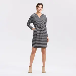 Women's Long Sleeve Knit Mini A-Line Dress - Universal Thread Dark Gray/White Striped XL