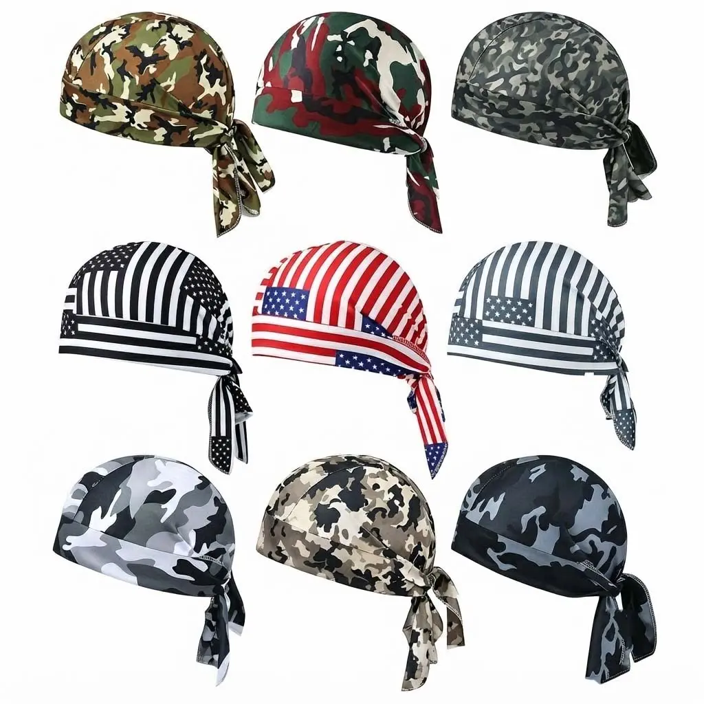 9-Piece Moisture-Wicking Headwear Set — Unisex Cooling Skull Caps, Motorcycle Headwraps, and Multifunctional Bandanas Cap Included Head Cover
