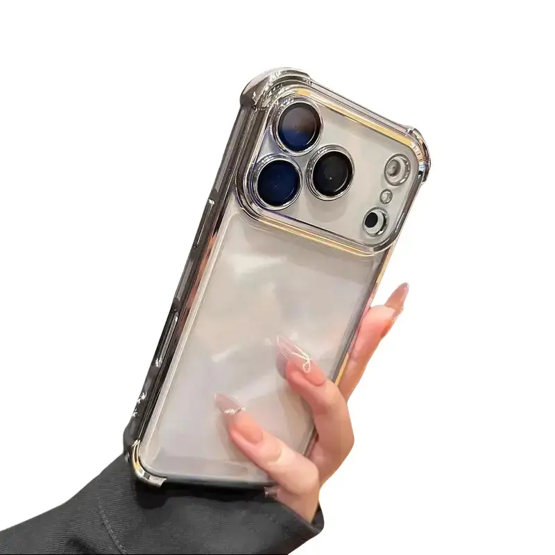 Electroplated transparent acrylic phone case, compatible with iPhone 17 Pro Max, 17 Pro, Air, 16 Plus, 15, 14, 13, 12, 11; shockproof protective case with air cushion corners; silver smartphone case