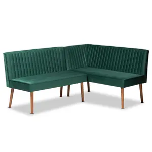 HomeStock Dining Banquette Set, Velvet Upholstered Dining Banquette Set with Walnut Brown Finished Wood Frame Offering Elegant Seating Comfort and Stylish Support for Modern Dining Spaces