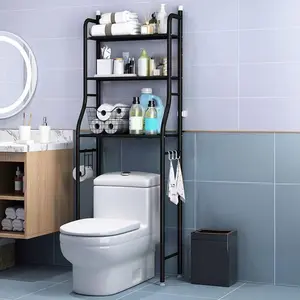 Gaomon 3-Tier Freestanding Metal Over-The-Toilet Storage Organizer with Hooks and Paper Holder, Bathroom Organization Solution, Metal Build, Space-Saving, Black, Space Saver