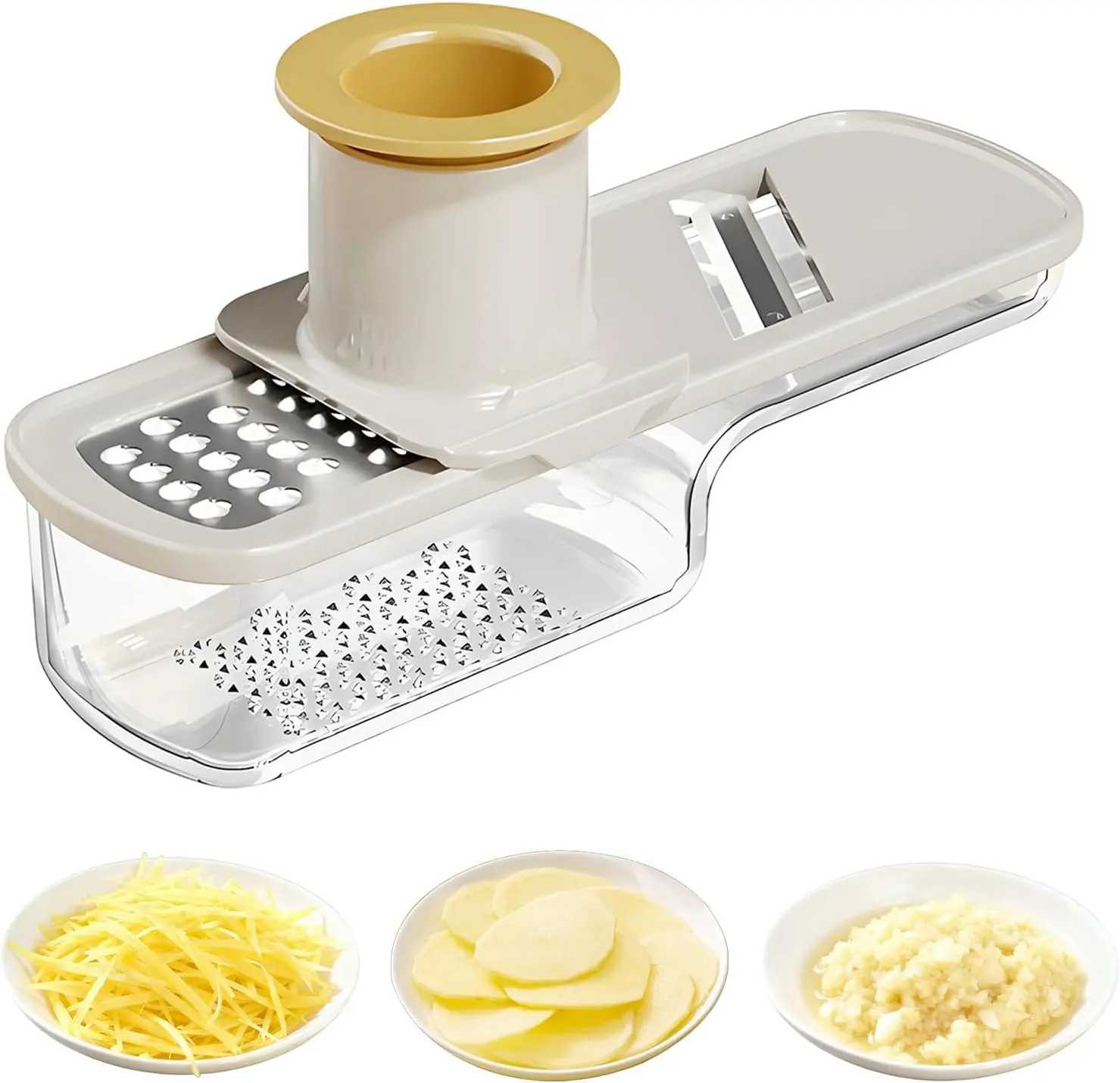 1-Piece 3-in-1 Multifunctional Stainless Steel Garlic Grinder Utensil, Kitchen Household Products with Slicer/Shredder, Hand Guard, Transparent Box, Blade Storage, Safe - Easy to Use and Clean