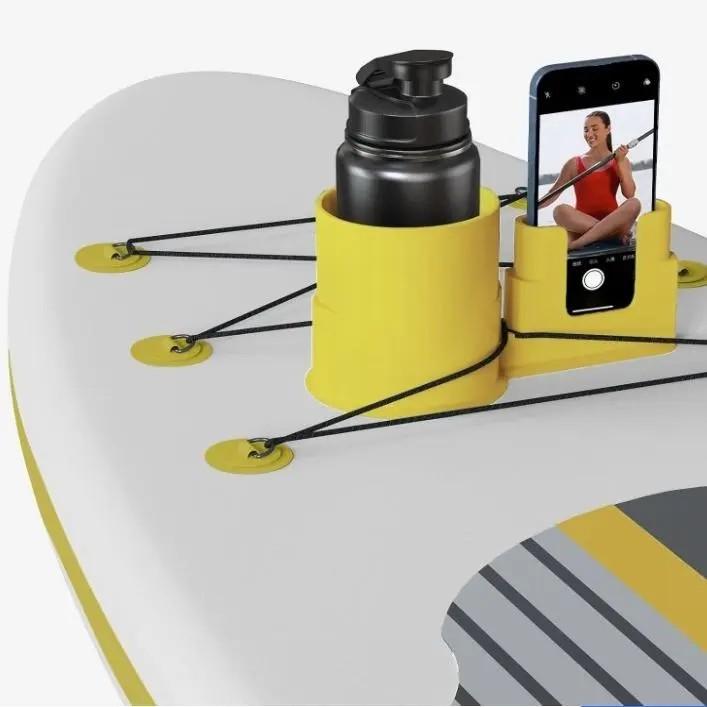 2-in-1 Surfboard Kayak Drink Phone Holder Universal Water Sports Mount for SUP Paddle Board Boat Canoe, Anti-Slip Waterproof Stable Cup Stand, Outdoor Beach Lake Fishing Travel Essential Accessories