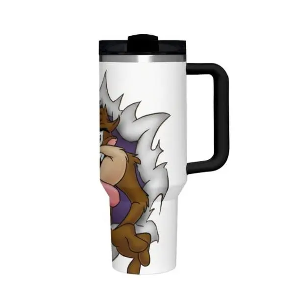 Looney Tunes Tasmanian Devil Taz 40oz Large Capacity Tumbler with Handle & Straw, Double Wall Stainless Steel Sublimation Car Cup, Leakproof BPA-Free Long Cold Retention Travel Mug