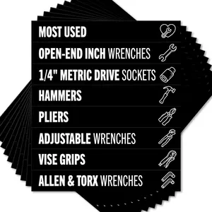 Toolbox Organization Magnetic Labels - 84, Tool Chest Organizer Labels with Strong Magnets & Easy to Read Printing - Fits All Brands of Steel Tool Box Drawers (Black 3.5 x 0.5 Inches)