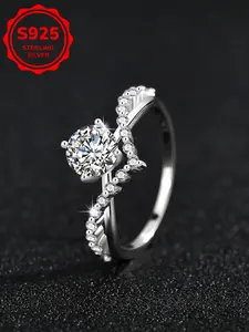 Women's S925 Silver Ring, Fashion Trendy Diamond Engagement Wedding Jewelry Gift, Valentine's Day Present for Her, Promise Engagement Rings