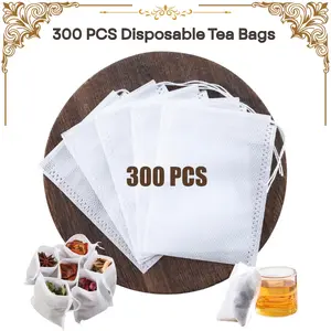 300 PCS Disposable Tea Bags – Clear Tea Infuser Bags with Drawstring, Tea Strainer Bags for Loose Leaf Tea, tea gadget,Tea Making Tool for Home, Kitchen & Restaurant- Easter Gift