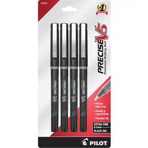 Pilot Precise V5 Rolling Ball Pens, Extra Fine, 0.5mm, Black Ink, 4 Pack