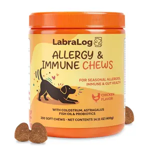 [200ct] Dog Allergy Support Soft Chews - Bovine Colostrum & Omega-3 for Skin & Ear Health - Probiotics & Astragalus Seasonal Immune Supplement - Chicken Flavor