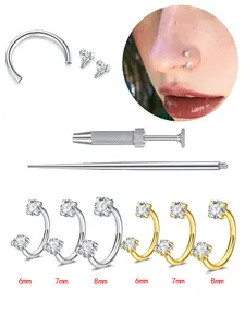 Zirconia Inlaid Stainless Steel Nose Ring, Heart Design, 18g Internal Thread, Suitable for Cartilage, Tragus, Lobe, Lip Piercing Jewelry, Nose Piercings Kit, Nose Rings Set