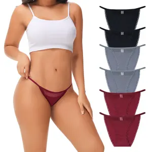 LEVAO Women's Cotton Lace Bikini Underwear Sexy String Cut Out Panties Stretch Cheeky Briefs 6 Pack S XL