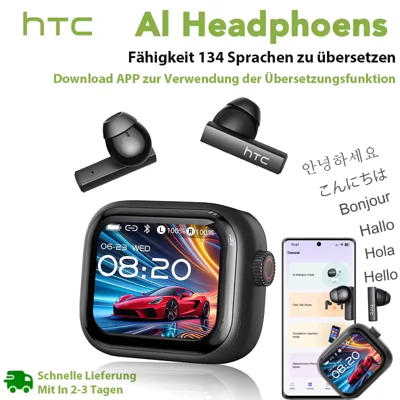 HTC NE40 Bluetooth 6.0 Headset, LED Display, High Frame Rate, Waterproof Wireless Headphones, App Support, In-Ear Headphones