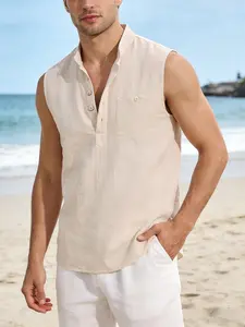 Stand Collar Sleeveless Shirt, Textured Breathable Slim Fit Vest, Gym Muscle Show Casual Top, Daily Commute Vacation Trendy Clothes