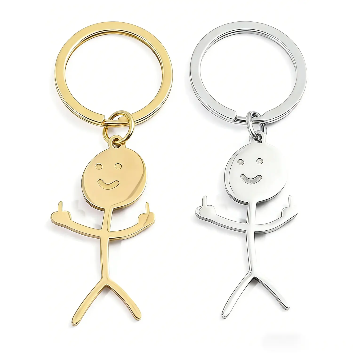 2-Pcs Funny Doodle Stainless Steel Keychain Middle Finger Keyring for Long-Distance Friendship Matching Couple Gift Car Interior Decoration Accessory