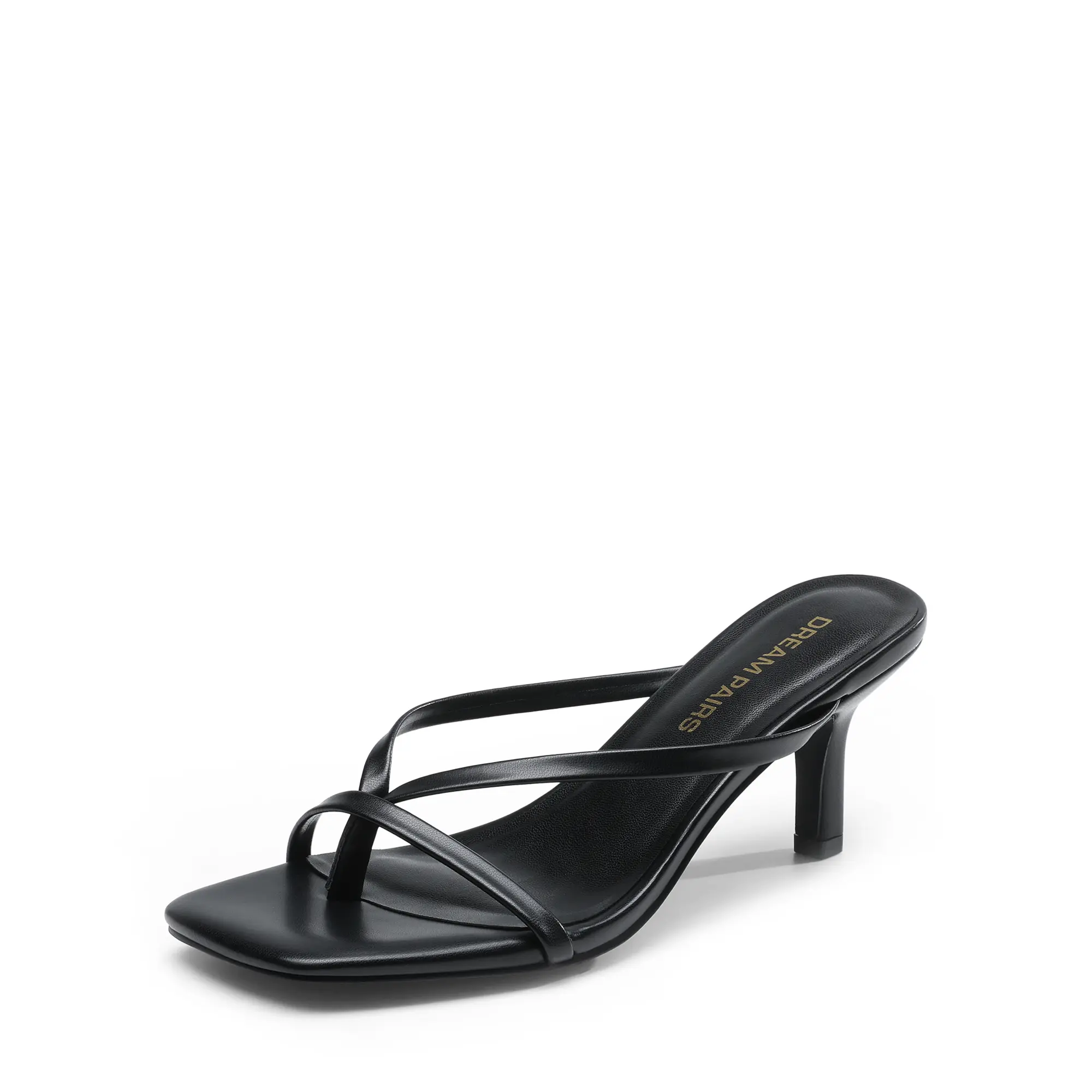 Dream Pairs Heels for Women, Square Toe Slip On Thong Sandals with a Kitten Heel, Cushioned Dressy Shoes for Party or Casual Wear, Minimalist Heeled Sandals, Kitten Heels