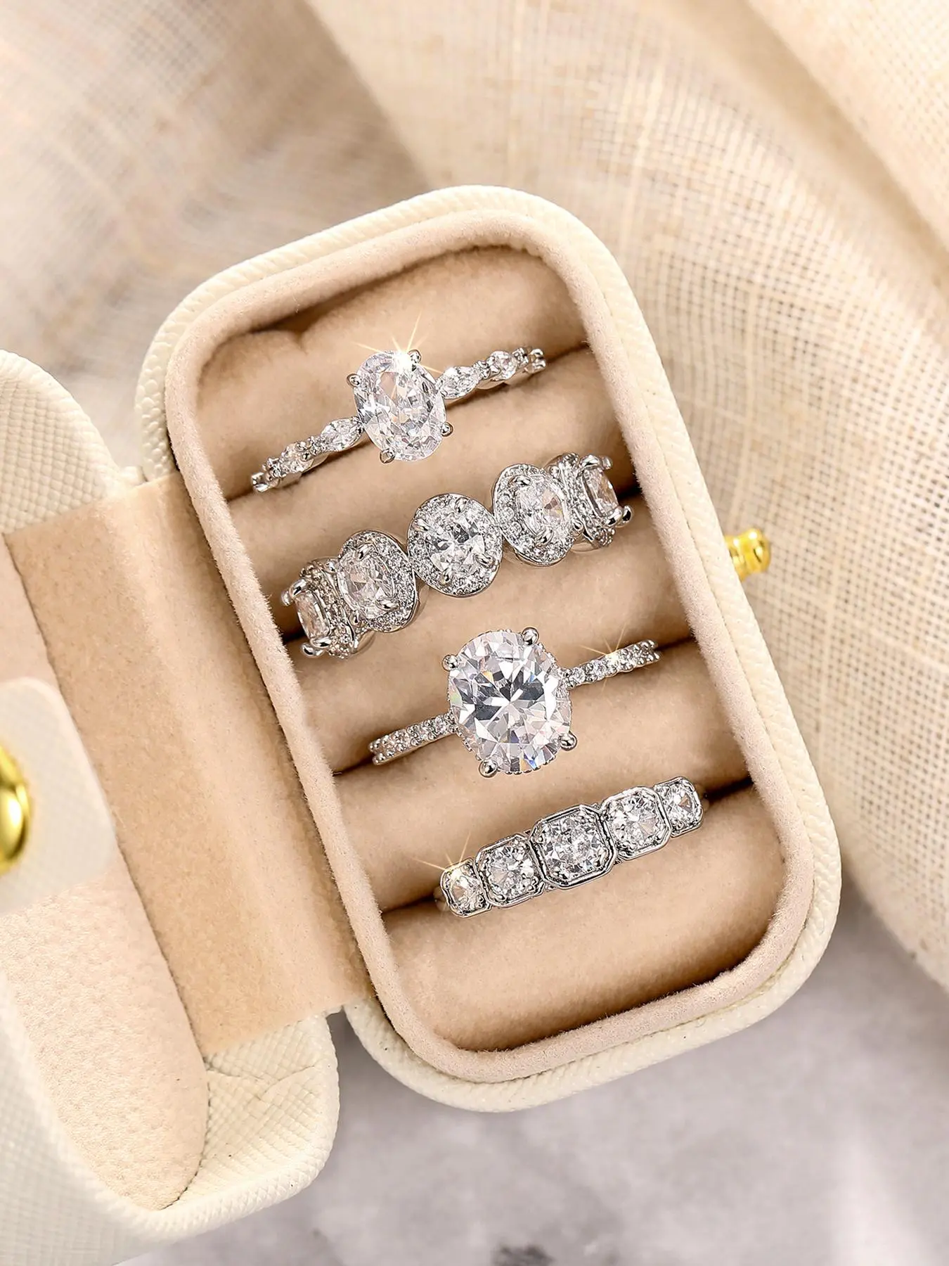 Women's Rhinestone Decorated Ring Set, Exquisite Trendy Ring Set, Beautiful Rings, Jewelry for Women As Engagement Anniversary Wedding Party Decor, Wedding Promise Rings, Bridal Ring Sets, Mother's Day Gifts