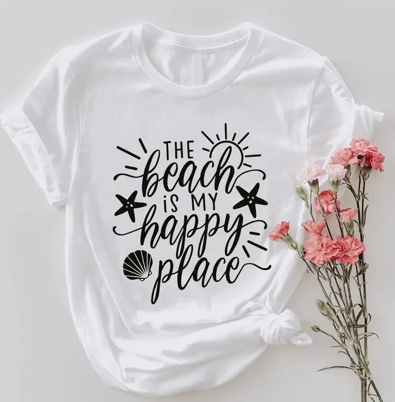 The Beach is My Happy Place T-shirt, Summer Shirt, Vacation Gift, Beach Tee, Holiday T-shirt, Summer Vacation Shirt, Trendy Beach Shirt