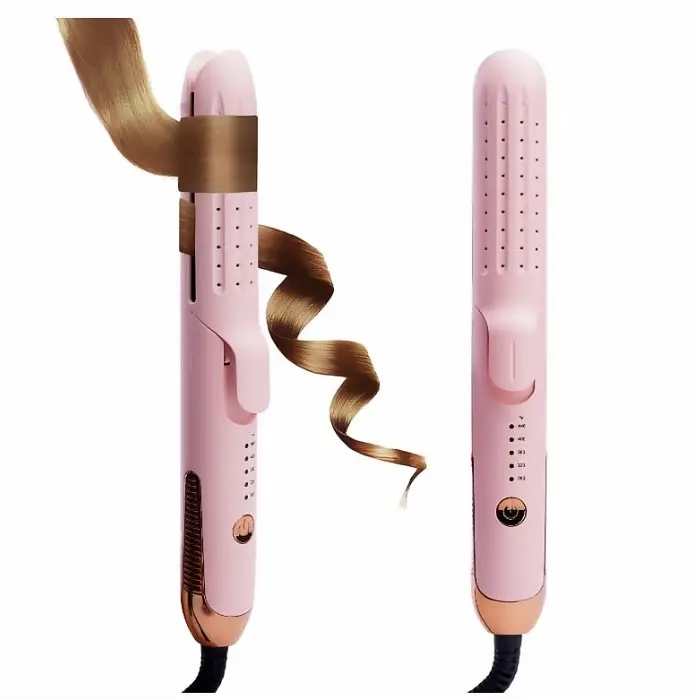 Airflow Curling Iron for Lasting Curls - Ceramic Flat Iron Hair Straightener and Curler 2 in 1, Anti-Scald Curling Wand 1.25 Inch with 360° Cool Air, 5 Temps & Auto Shutdown, for Long Short Hair